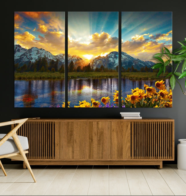 Grand Teton Park Amazing Mountain Landscape Sunset Large Wall Art Canvas Print