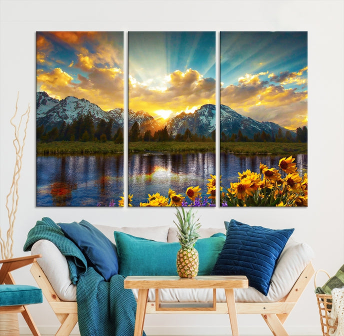 Grand Teton Park Amazing Mountain Landscape Sunset Large Wall Art Canvas Print