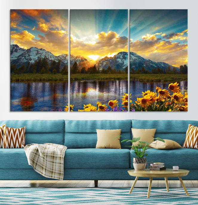 Grand Teton Park Amazing Mountain Landscape Sunset Large Wall Art Canvas Print