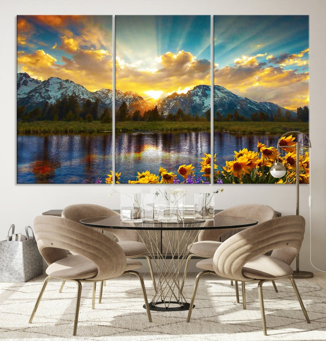 Grand Teton Park Amazing Mountain Landscape Sunset Large Wall Art Canvas Print