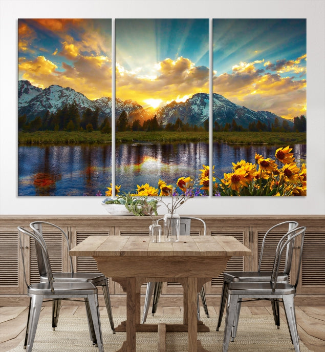 Grand Teton Park Amazing Mountain Landscape Sunset Large Wall Art Canvas Print