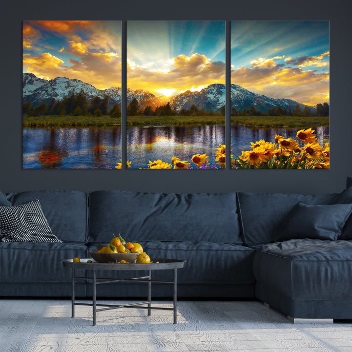 Grand Teton Park Amazing Mountain Landscape Sunset Large Wall Art Canvas Print