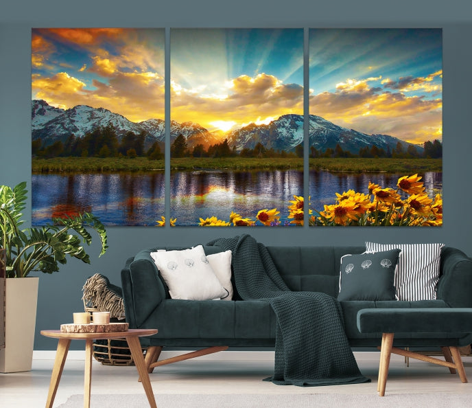 Grand Teton Park Amazing Mountain Landscape Sunset Large Wall Art Canvas Print