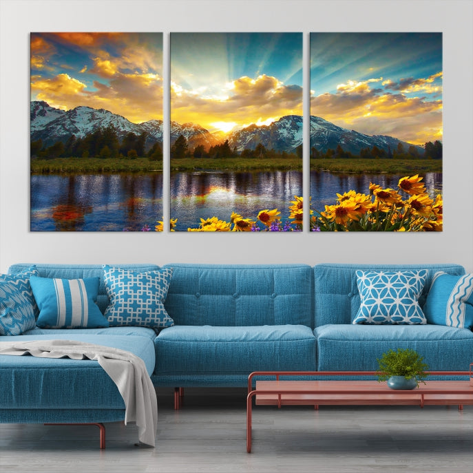 Grand Teton Park Amazing Mountain Landscape Sunset Large Wall Art Canvas Print