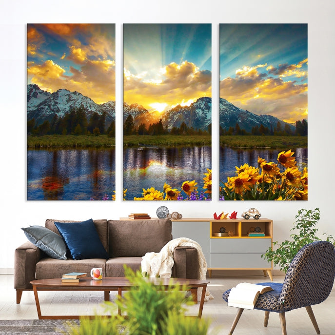 Grand Teton Park Amazing Mountain Landscape Sunset Large Wall Art Canvas Print