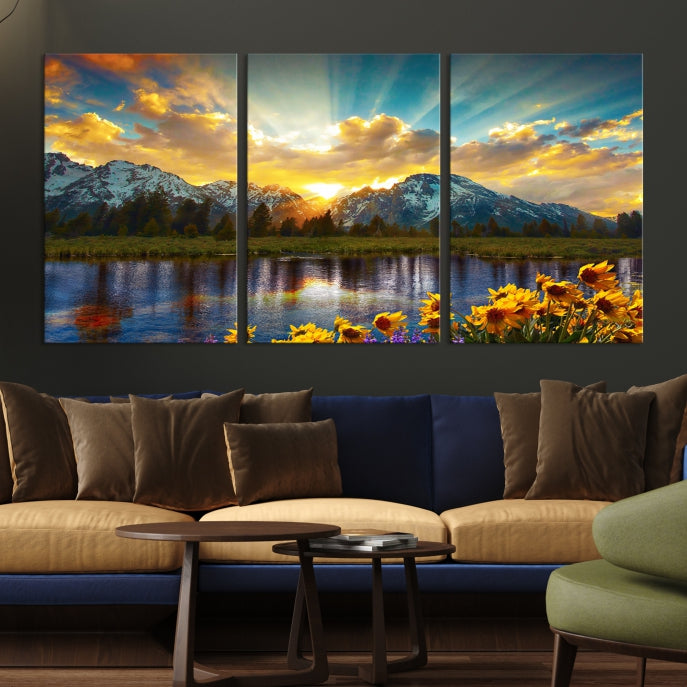 Grand Teton Park Amazing Mountain Landscape Sunset Large Wall Art Canvas Print