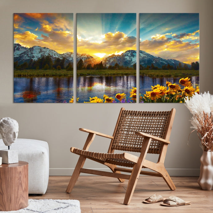 Grand Teton Park Amazing Mountain Landscape Sunset Large Wall Art Canvas Print