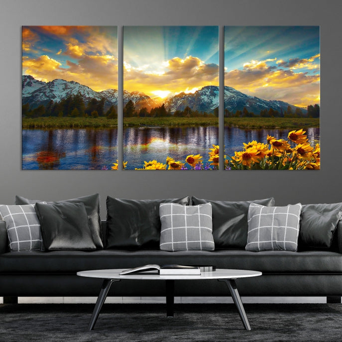 Grand Teton Park Amazing Mountain Landscape Sunset Large Wall Art Canvas Print