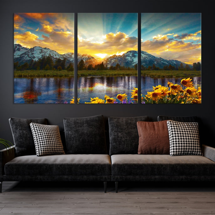 Grand Teton Park Amazing Mountain Landscape Sunset Large Wall Art Canvas Print