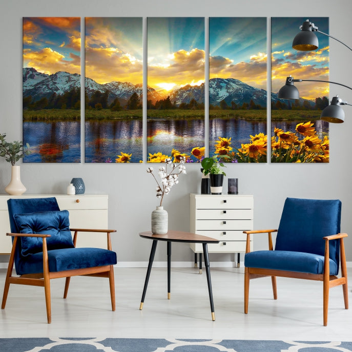 Grand Teton Park Amazing Mountain Landscape Sunset Large Wall Art Canvas Print