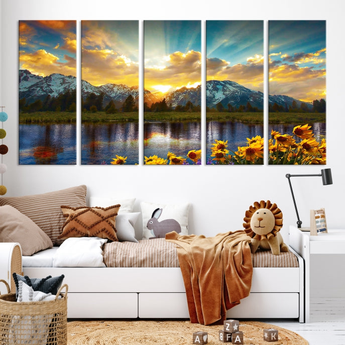 Grand Teton Park Amazing Mountain Landscape Sunset Large Wall Art Canvas Print