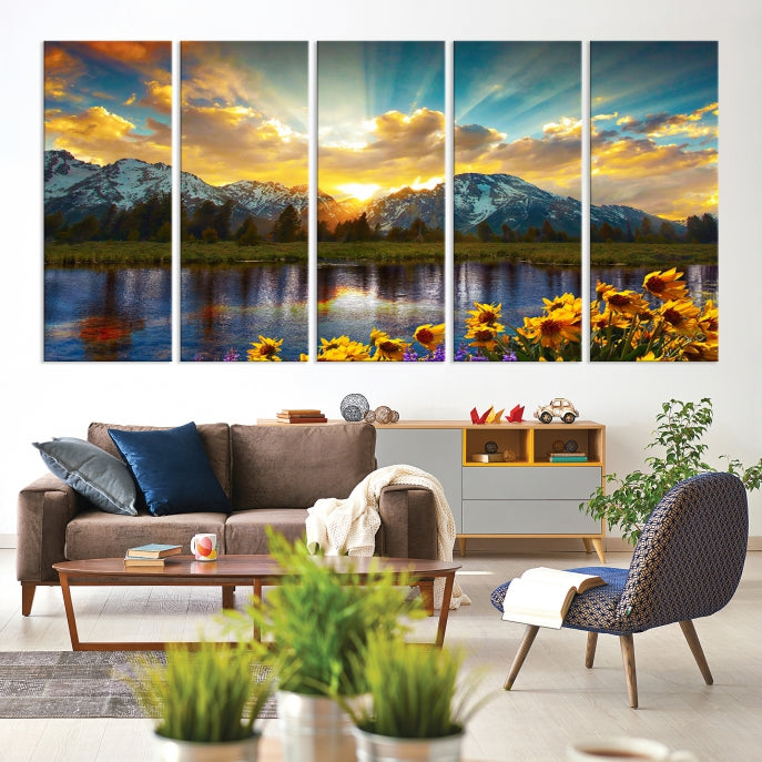 Grand Teton Park Amazing Mountain Landscape Sunset Large Wall Art Canvas Print