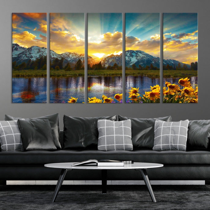 Grand Teton Park Amazing Mountain Landscape Sunset Large Wall Art Canvas Print