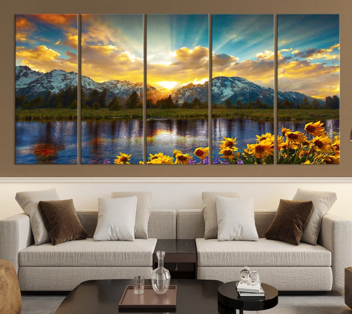 Grand Teton Park Amazing Mountain Landscape Sunset Large Wall Art Canvas Print