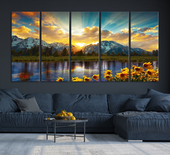 Grand Teton Park Amazing Mountain Landscape Sunset Large Wall Art Canvas Print