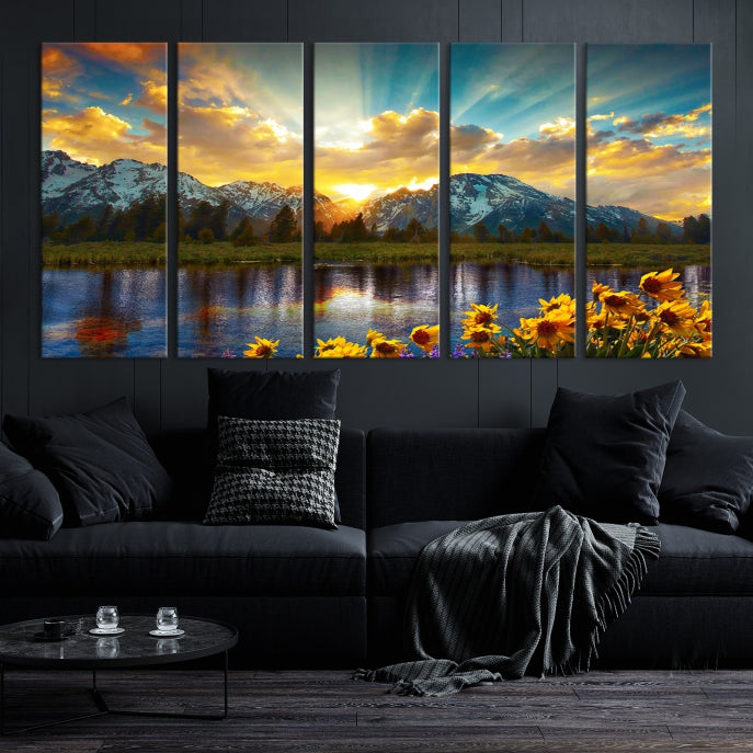 Grand Teton Park Amazing Mountain Landscape Sunset Large Wall Art Canvas Print