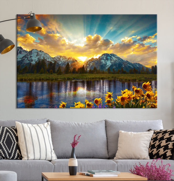 Grand Teton Park Amazing Mountain Landscape Sunset Large Wall Art Canvas Print