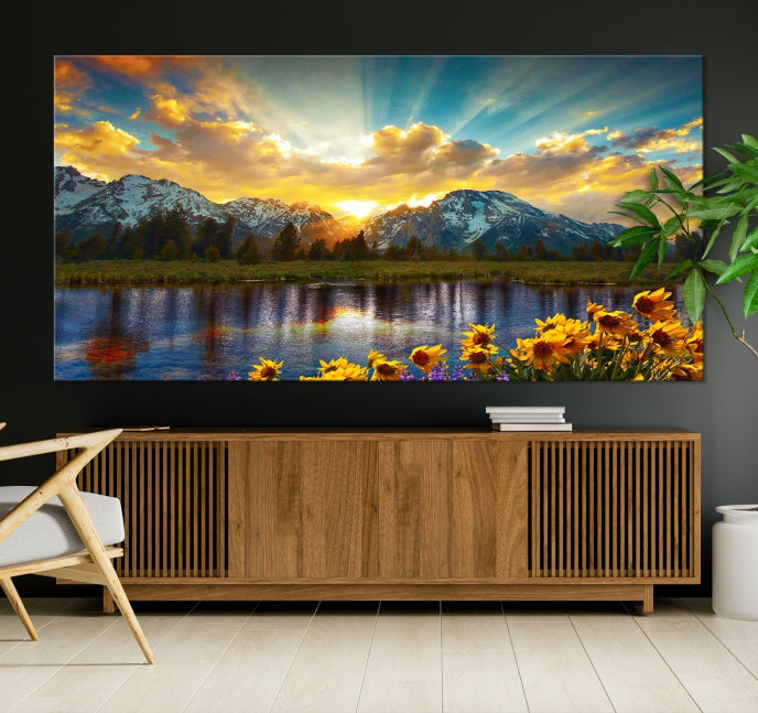 Grand Teton Park Amazing Mountain Landscape Sunset Large Wall Art Canvas Print