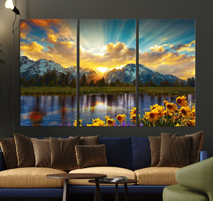 Grand Teton Park Amazing Mountain Landscape Sunset Large Wall Art Canvas Print