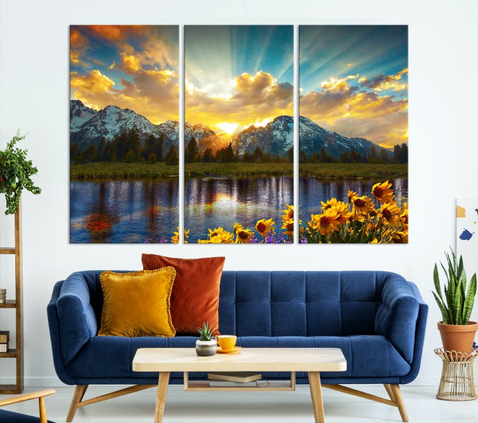 Grand Teton Park Amazing Mountain Landscape Sunset Large Wall Art Canvas Print