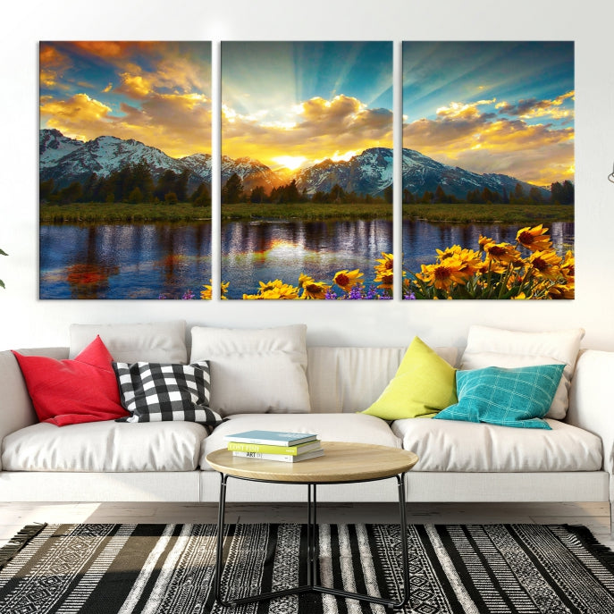 Grand Teton Park Amazing Mountain Landscape Sunset Large Wall Art Canvas Print