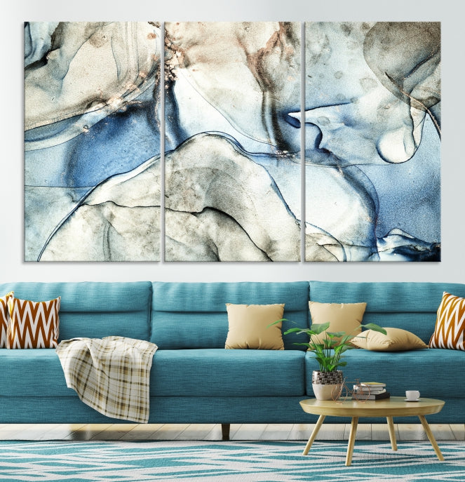 Gray Blue Modern Abstract Canvas Wall Art Print Large Wall Decor