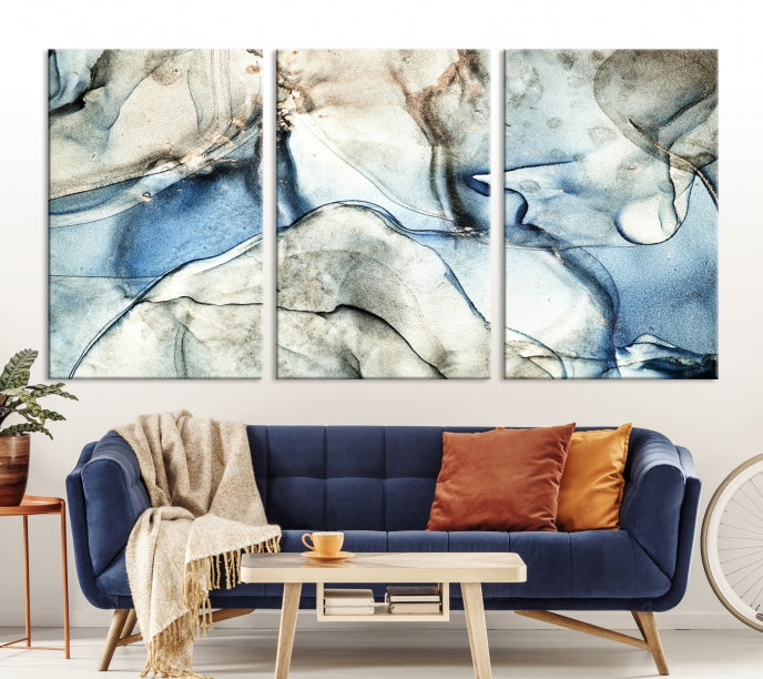 Gray Blue Modern Abstract Canvas Wall Art Print Large Wall Decor