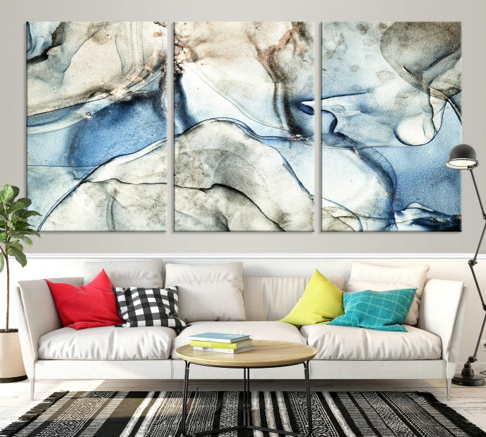 Gray Blue Modern Abstract Canvas Wall Art Print Large Wall Decor