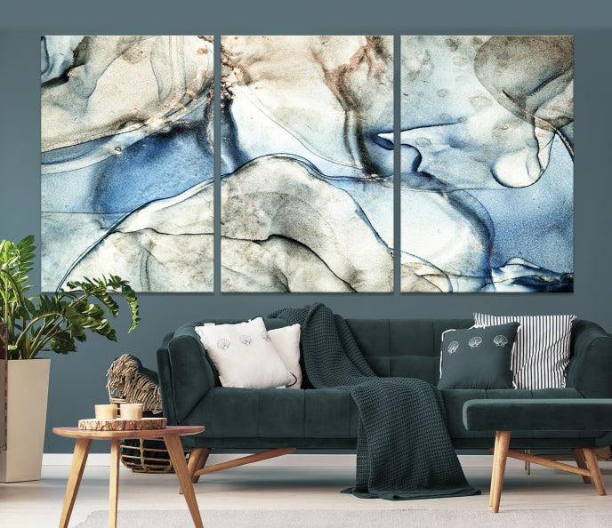 Gray Blue Modern Abstract Canvas Wall Art Print Large Wall Decor