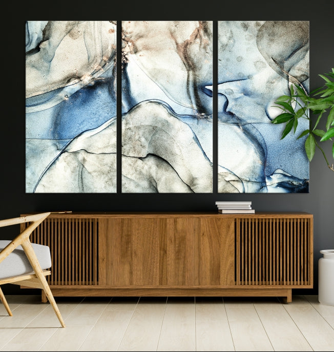 Gray Blue Modern Abstract Canvas Wall Art Print Large Wall Decor