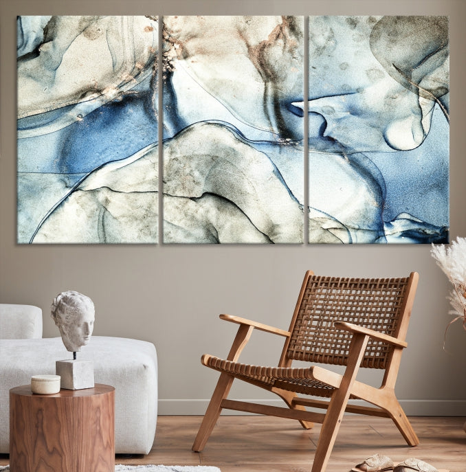 Gray Blue Modern Abstract Canvas Wall Art Print Large Wall Decor