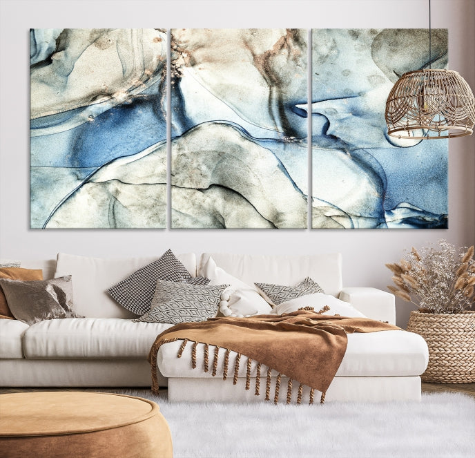 Gray Blue Modern Abstract Canvas Wall Art Print Large Wall Decor