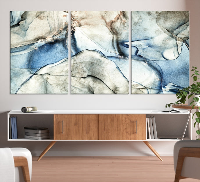 Gray Blue Modern Abstract Canvas Wall Art Print Large Wall Decor