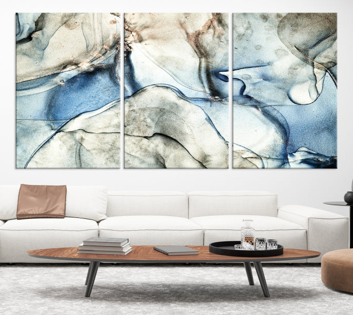 Gray Blue Modern Abstract Canvas Wall Art Print Large Wall Decor