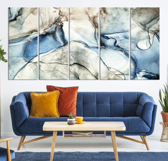 Gray Blue Modern Abstract Canvas Wall Art Print Large Wall Decor