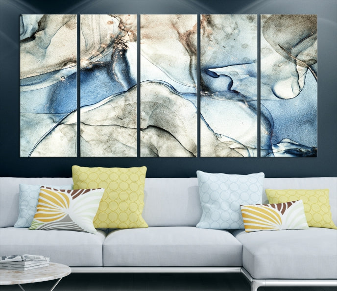 Gray Blue Modern Abstract Canvas Wall Art Print Large Wall Decor