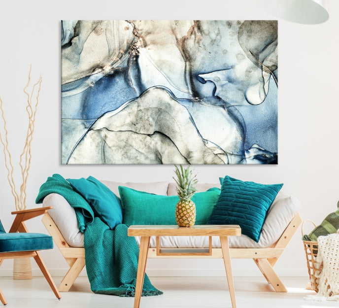 Gray Blue Modern Abstract Canvas Wall Art Print Large Wall Decor