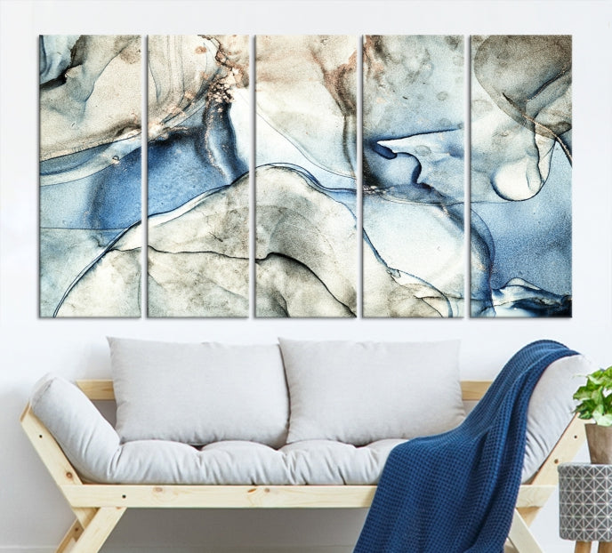 Gray Blue Modern Abstract Canvas Wall Art Print Large Wall Decor