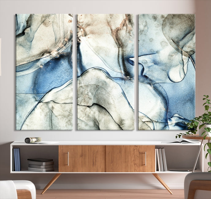 Gray Blue Modern Abstract Canvas Wall Art Print Large Wall Decor