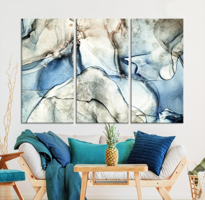 Gray Blue Modern Abstract Canvas Wall Art Print Large Wall Decor