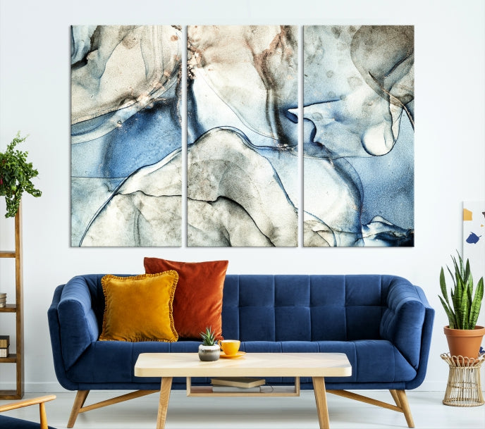 Gray Blue Modern Abstract Canvas Wall Art Print Large Wall Decor