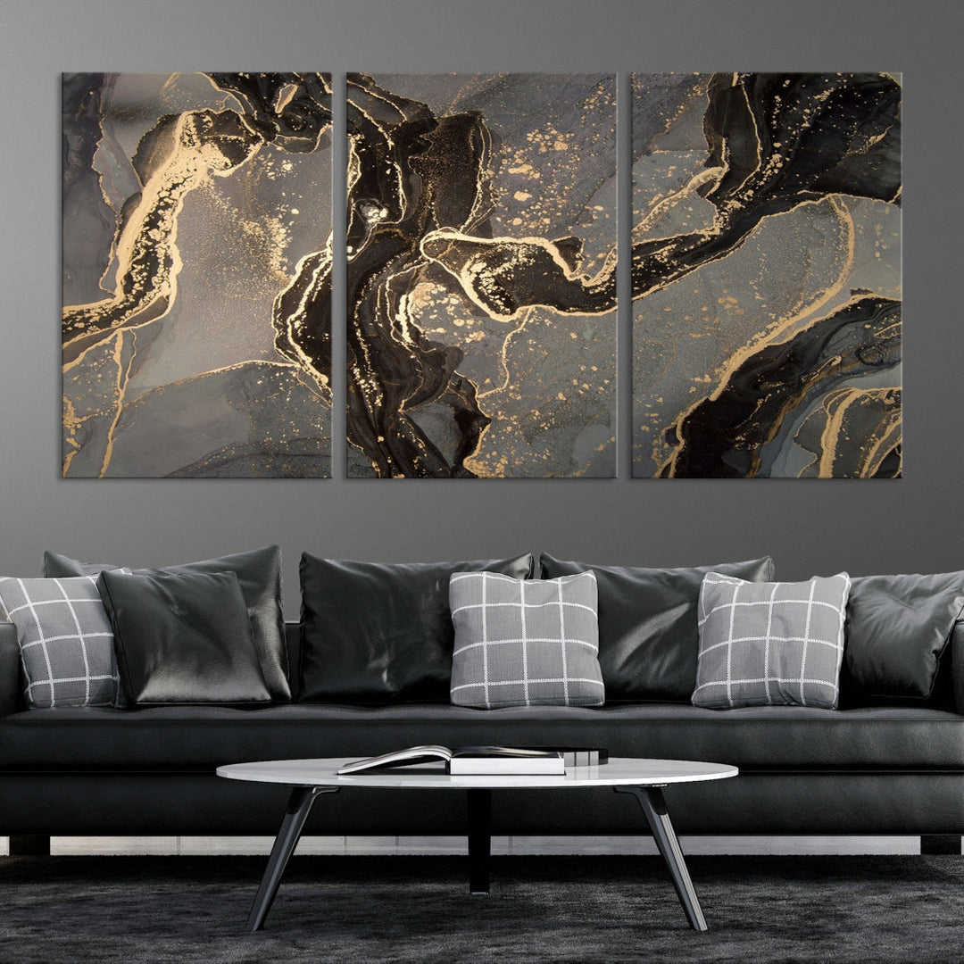 Gray Gold Abstract Painting on Giclee Canvas Wall Art Print