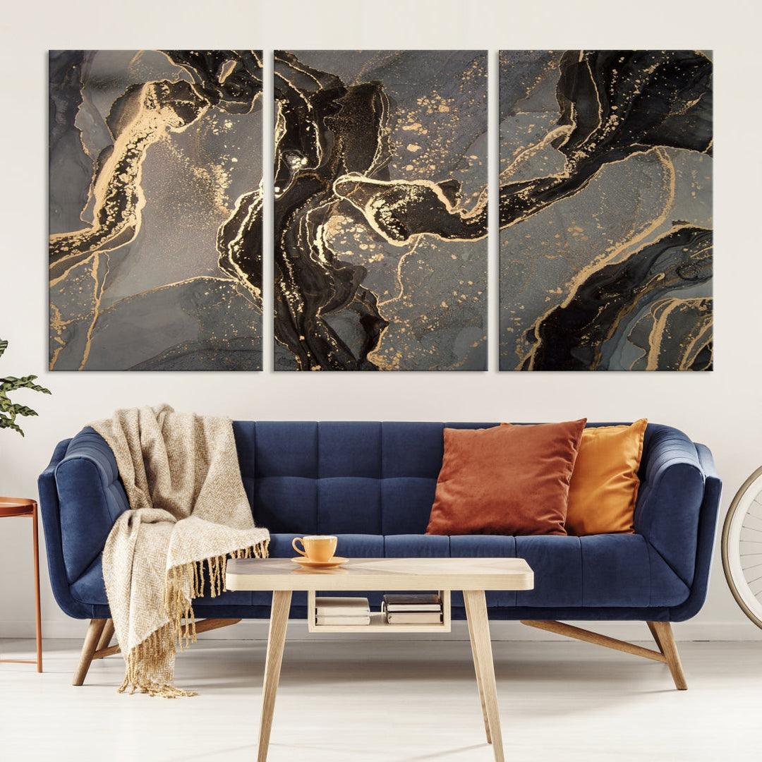 Gray Gold Abstract Painting on Giclee Canvas Wall Art Print