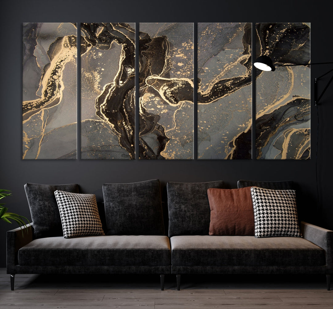 Gray Gold Abstract Painting on Giclee Canvas Wall Art Print