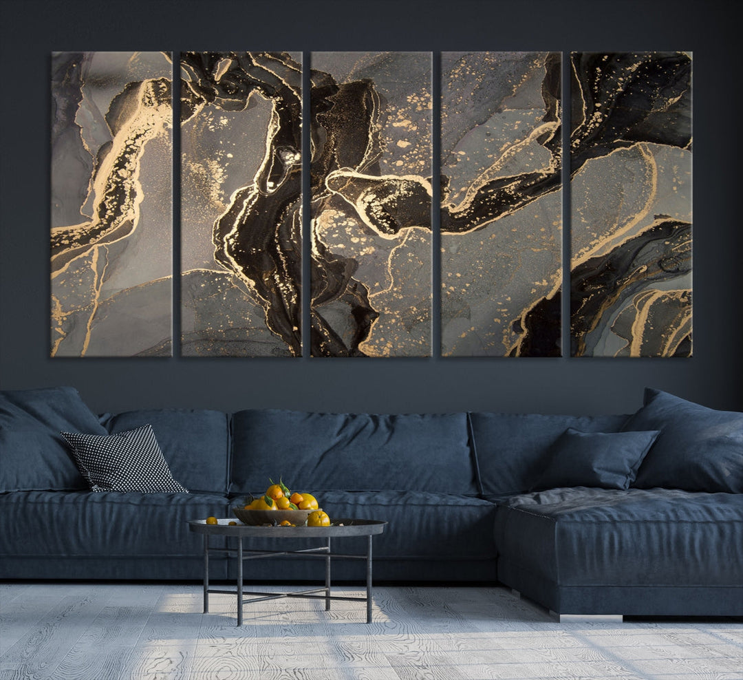 Gray Gold Abstract Painting on Giclee Canvas Wall Art Print