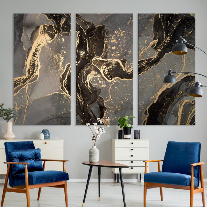 Gray Gold Abstract Painting on Giclee Canvas Wall Art Print