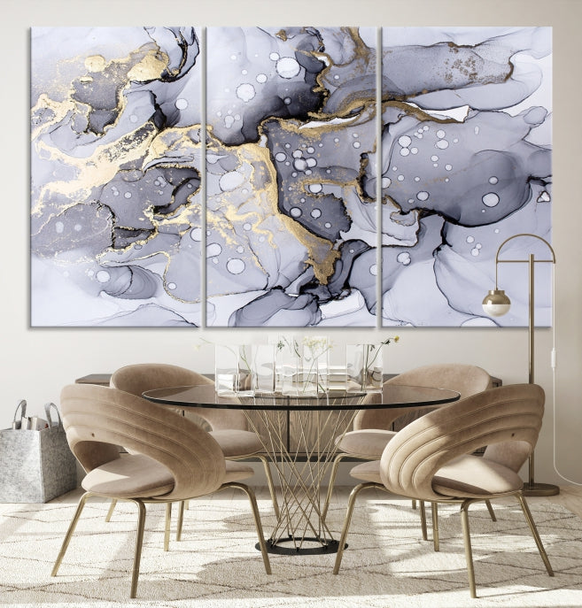 Gray Gold Abstract Painting on Giclee Canvas Wall Art Print Framed