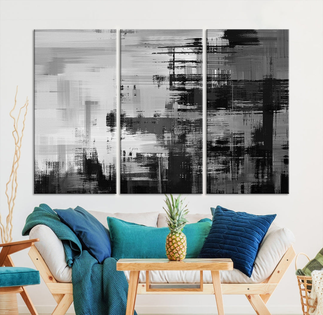 Grayscale Contemporary Paint Drip Abstract Painting on Giclee Canvas Wall Art Print