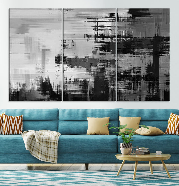 Grayscale Contemporary Paint Drip Abstract Painting on Giclee Canvas Wall Art Print