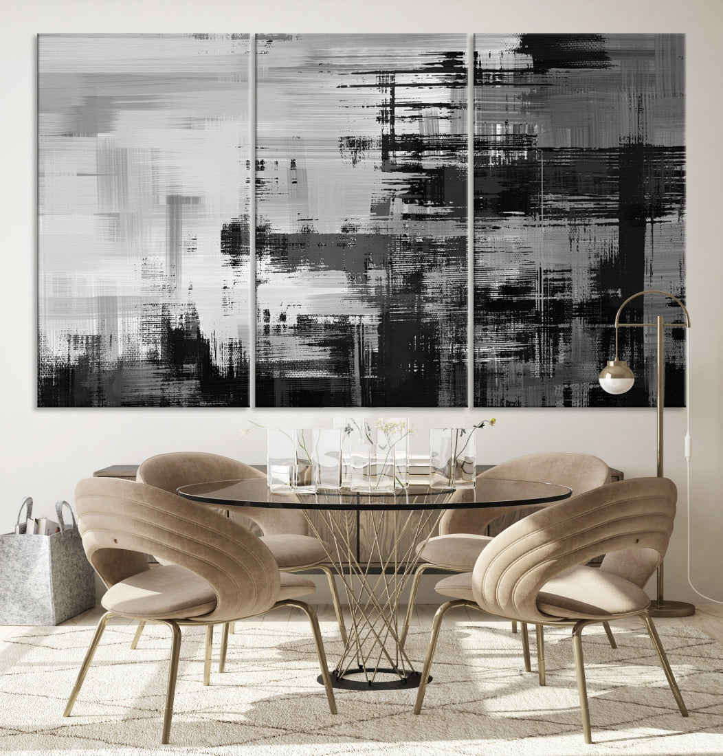 Grayscale Contemporary Paint Drip Abstract Painting on Giclee Canvas Wall Art Print